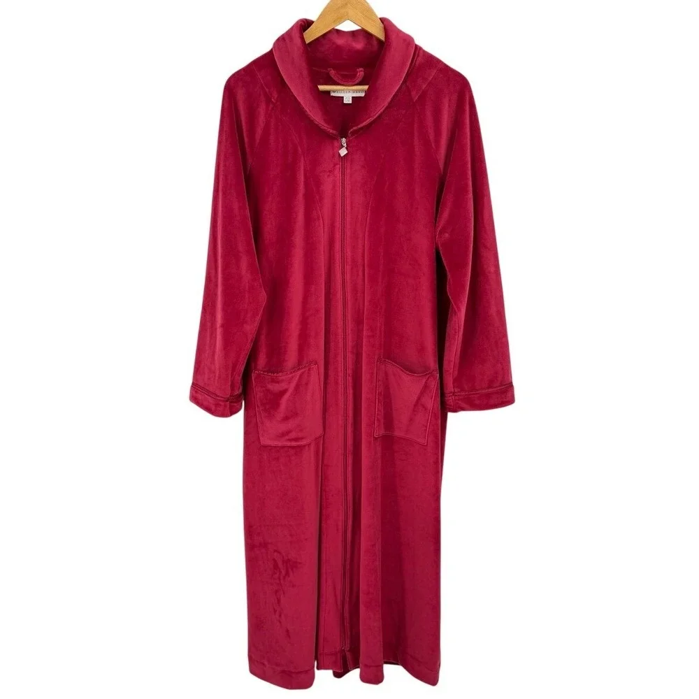 Eileen West Lux Velour Long Zip Robe Womens L/XL Housecoat Loungewear Cozy Soft - Picture 4 of 10